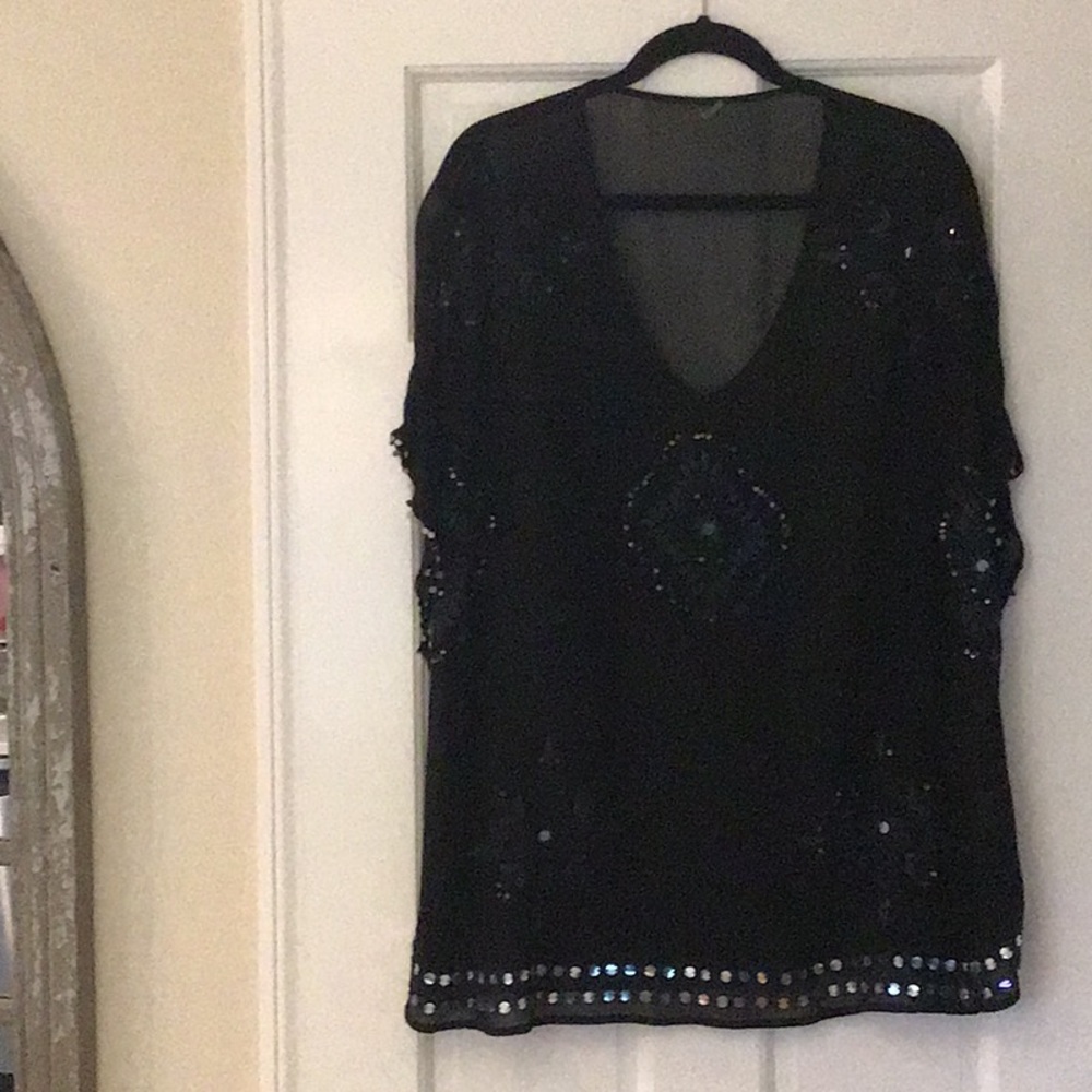 Top, Chan Luu, sheer, silver sequin embellished,
